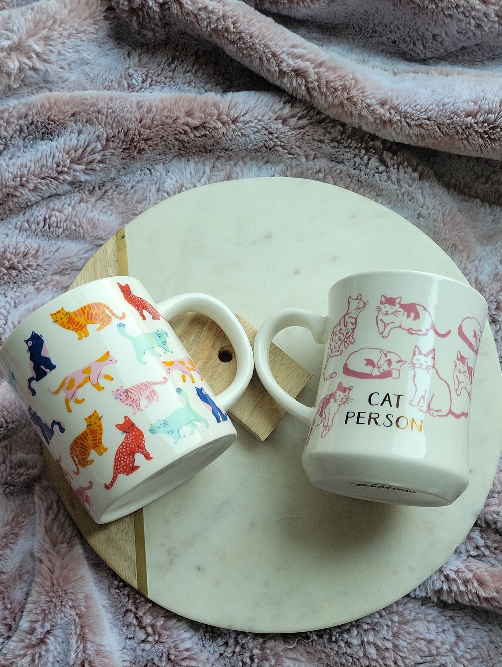 Cat Person Ceramic Mug Set - Pink Multicolor Cat Design